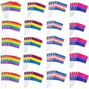 90 Packs Small New Intersex Progress Pride Rainbow Gay Stick Flag Mini Hand Held LGBTQ Flags Decorations 5x8inch
