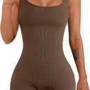 Women Workout Romper Yoga Ribbed Square Neck One Piece Seamless Tank Top Jumpsuit S/M