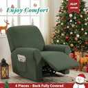 YEMYHOM 4 Pieces Stretch Recliner Slipcover Latest Jacquard Recliner Chair Cover with Side Pocket Anti-Slip Fitted Recliner Cover Couch Furniture Protector with Elastic Bottom (Recliner, Army Green)