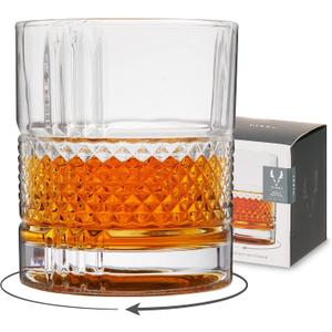 Viski Revolve Spinning Whiskey Glass, Unique Bourbon Glass, Old Fashioned Cocktail glass, Crystal Cut Scotch Glass, Set of 1, 10oz