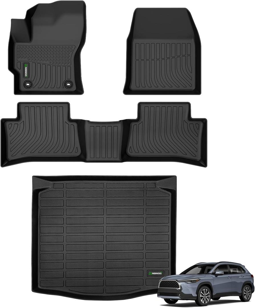ANBINGOFloor Mats & Cargo Liner for 2022-2026 Toyota Corolla Cross FWD Only (Not AWD/Hybrid),1st 2nd Row with Trunk Mat,TPE All Weather Waterproof Corolla Cross Car Mats Black