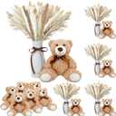 6 Sets 123 Pcs Bear Baby Shower Table Centerpieces Dried Pampas Decor Bear Stuffed Ceramic Look Plastic Vase with Bow for Boho Wedding Bridal Shower Flowers Table Decorations(Brown,Neutral)