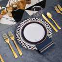 Nervure 175PCS Blue Plastic Plates - White Blue Gold Disposable Plates Include 25Dinner Plate, 25Dessert Plate, 25Cups, 25Forks, 25Knives, 25Spoons, 25Napkins for Wedding & Party