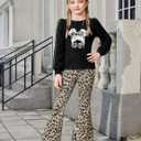 Arshiner Toddler Girls 2 Piece Outfits Fall Clothes Knit Tulle Puff Sleeves Top and Flare Pants Set for Girl 2-8Y (Black)