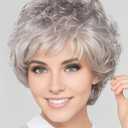 RENERSHOW Short Grey Curly Wigs for White Women Sliver Gray Synthetic Wig with Bangs Full Puffy Curly Grey Short Wig