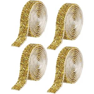 uxcell 4 Yards Resin Rhinestone Ribbon, Self-Adhesive Bling Crystal Ribbon Strips for Wedding Birthday Party DIY Crafts Decorations, Gold