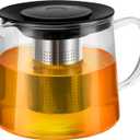 Glass Teapot 34oz/1000ml with Removable Stainless Steel Infuser Tea pot, Heatproof Borosilicate Glass Tea Make, Stovetop Safe Glass Tea Kettle for Loose and Blooming Leaf Tea