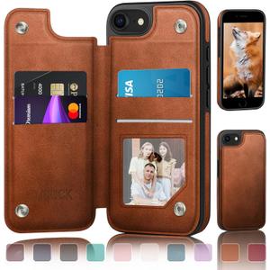 DJDUCK Designed for iPhone 7/8/SE2020/SE2022 Case Wallet with Card Holder, [Magnetic Clasp Cover] [RFID Blocking Leather Protection] Shockproof Women Men Cases 4.7 Inch for Apple 7/8/SE2 Light Brown