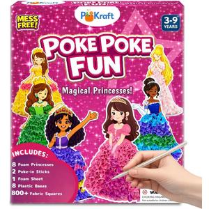 PoKraft Magical Princesses Poke Art, Paper Craft Kit with Gift Bag, Mess-Free Fun for Kids 3-9, Colorful DIY Activity Toys Games, Perfect Birthday Gifts for Girls, Builds Fine Motor Skills