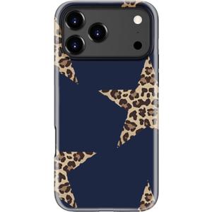 for iPhone 17 Pro Case, Wireless Charging Compatible, Dual-Layer Soft Silicone + Hard Shell with Cute Aesthetic Wildflower Design,Protective Phone Cover for Women - Leopard Print Star