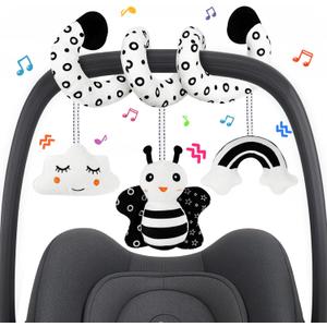 Car Seat Toy,Stroller Toys,Car Seat Toys for Babies 0-6 months Boy Girl,Spiral Hanging Stroller Black and White High Contrast Sensory Toy Newborn Plush Activity Toys Thank You Gifts for 0 3 6 9 Months