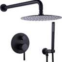 RBROHANT Matte Black Rain Shower System, Wall Mounted 10 Inches Round High Pressure Rainfall Shower Head with Handheld Shower Faucet Set, Solid Brass Rough-in Valve Included, RCS81005MB