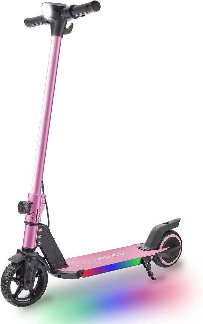 Electric Scooter for Kids Ages 6-12, 150W Motor, 4/7/11 Mph, 60 mins Ride Time, Adjustable Speed, LED Display, Colorful Lights, Electronic Brake, Foldable Kids Electric Scooter UL2272 Certified(Pink)