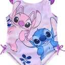 Disney Lilo & Stitch Girls Swimsuit UPF 50+ One Piece Bathing Suit for Big Kids, 4, Purple