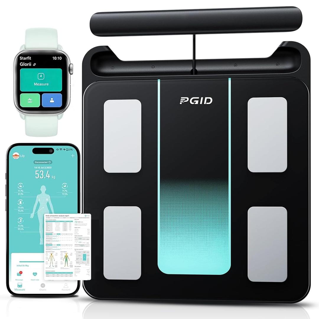Smart Scale for Body Weight,29 Body Composition Scales w BMI,Body Fat,Muscle Mass Monitors,Digital Bathroom Scales with LED Handle Display,Body Pod Scale Syncs with App for 24 Users 180KG/400Lb