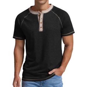 Sailwind Mens Henley Long/Short Sleeve T-Shirt Cotton Casual Shirt (Black, XXL)