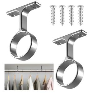 LEIFIDE 2 Pcs 1 5/16 Inch Diameter Round Wardrobe Closet Rod Suspended Center Support with Installation Screws Curtain Closet Rod Ceiling Mount Bracket for Home Wardrobe (Polished Chrome)