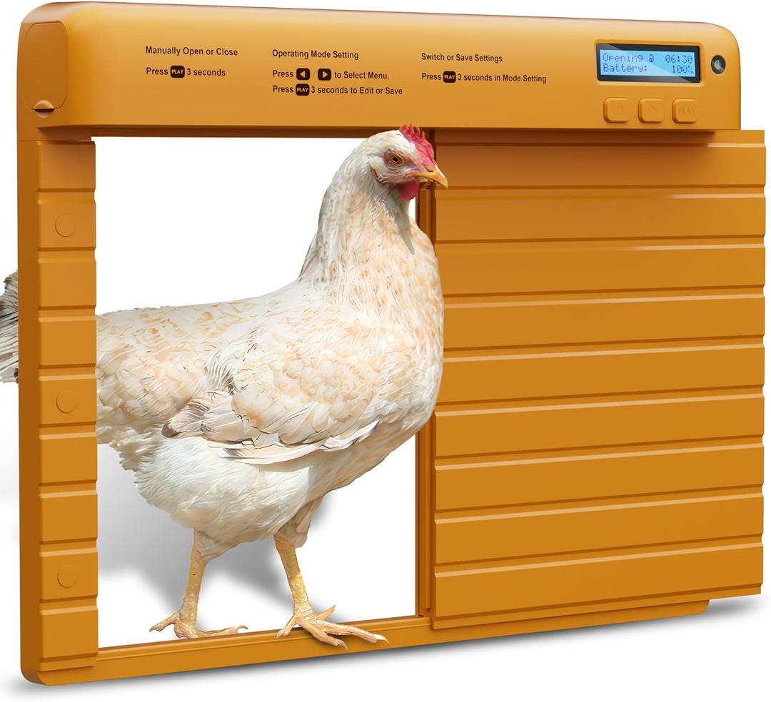 TIMEBAL Automatic Chicken Coop Door Pro, Battery Powered Chicken Coop Door with Timer & Light Sensor, Auto Chicken Door with Anti-Pinch Feature and Programmable LCD Display