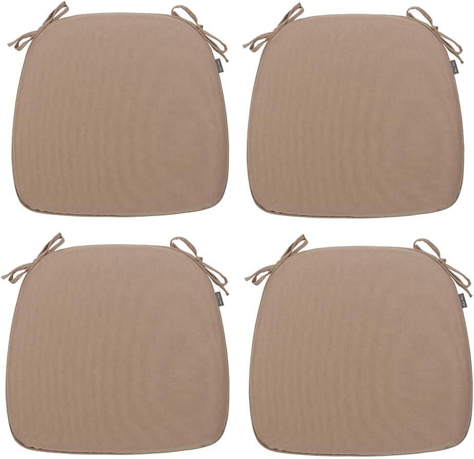 Magpie Fabrics 43x45cm U-Shape Chair Cushions with Ties 4 Count, Outdoor Indoor Waterproof All Weather Seat Pads Decoration for Patio Garden Dining Office - Khaki