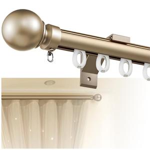Single Curtain Track for Windows, Wall Mounted Heavy Duty Curtain Rail with Decorative Round Finials, Aluminum Brackets, Silent Easy to Install Track for Bedroom Living Room(Gold,2.3m(7.5ft))