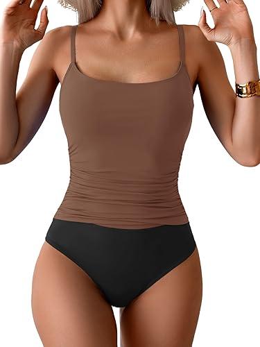 Women's One Piece Swimsuit Tummy Control Slimming Bathing Suit Color Block Ruched Swimwear Medium