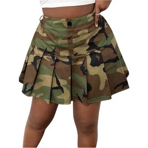 SOLY HUX Women's Plus Size Skirt Camo Print High Waisted Pleated A Line Short Skirts Army Green Camo 2XL