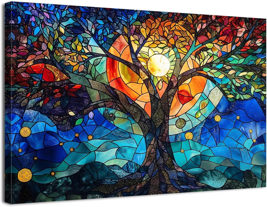 Colorful Tree of Life Wall Art for Living Room Decor Abstract Tree Pictures Wall Decor Vintage Nature Landscape Canvas Painting Botanical Prints Artwork for Bedroom Office Home Decorations 12x16" (16L" x 12W")
