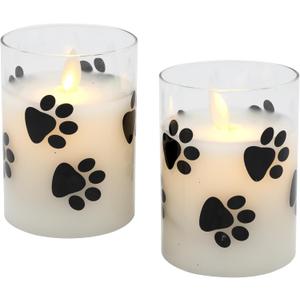 LumaBase Battery Operated LED Glass Candles with 3D Wick Flame, Paw Print - Set of 2 LumaBase Battery Operated LED Glass Candles with 3D Wick Flame, Paw Print - Set of 2