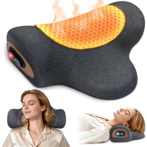 Rechargeable 3-in-1 Neck Massager Pillow with Heat,Vibration & Air Traction - Heated Neck Pillow Massage Hump Soothing Neck Relaxation, Posture Support & Stress Relief (Black)