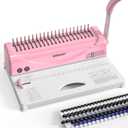 MAKEASY Binding Machine, 21-Hole, Comb Binding Machines with 100PCS Comb Bindings Spines, Comb Binder for Letter Size, A4, A5 Paper (Pink)