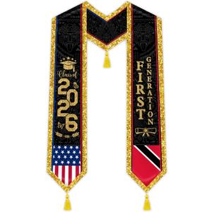 Graduation Stole Class of 2026 with Gold Glitter Trim, First Generation Sash for Unisex Adult 75" Long