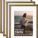 KINLINK 12x16 Picture Frame Brown, Solid Wood Frames with Acrylic Plexiglass for Pictures 11x14/9x12 with Mat or 12x16 without Mat,Wall Display Photo Frame, Set of 4
