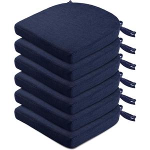 Wellsin Chair Cushions for Dining Chairs 6 Pack - Kitchen Chair Cushions with Ties and Non-Slip Backing - Dining Chair Pads 16"X16"X2", Navy