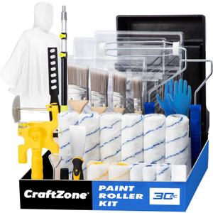 30PCS Paint Roller Kit with Extension Pole-2 to 4 FT,Wall Painting Supplies with Paint Edger Roller Brush 12",House Painting Set with Rainsuit & Drop Cloth for Home|Office|Shop Professional Painting
