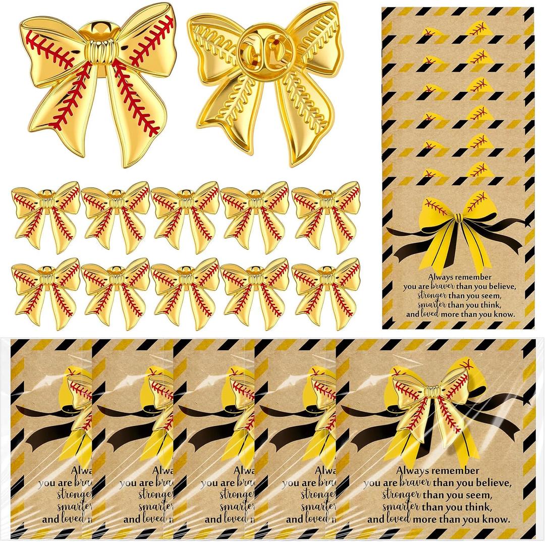Liliaafar 20 Sets Baskteballs Soccers Softballs Enamel Pins Bulk Gifts Bow Lapel Pin Motivational Card for Senior Night Favor