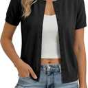 GRACE KARIN Black Cardigan for Women, Short Sleeve Button Down Sweaters, 2026 Spring Knit Sweater Tops Black XL
