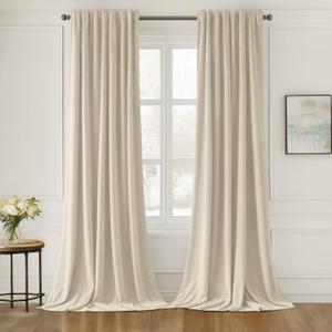 MIULEE Cream Beige Velvet Curtains 90 inches Long 2 Panels - Luxury Pinch Pleated Room Darkening Window Drapes for Bedroom Living Room Thermal Insulated Super Soft, Back Tab Rod Pocket Elegant Decor