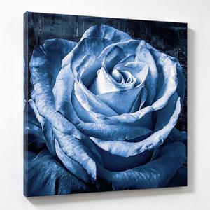 Woxfcart Rose Floral Canvas Wall Art, 24 x 24 Vintage Dark Blue Flower Pictures Print, Bedroom Living Room Bathroom Home Decor