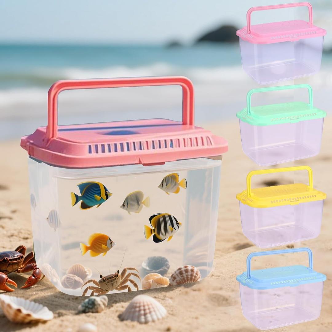 Beach Aquarium,4Pcs Small Fish Transport Container, Fun Portable Fish Tank