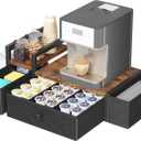 Homeiju Coffee Pod Drawers  K Cup Organizer, Nespresso Pods Holder with Mug Rack, Coffee Holder for Countertop, 52 Capacity Pods, Suitable for Kitchens, Offices and Coffee Bars(Brown)