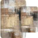Britimes Modern Abstract Art Bathroom Rug Mat Set of 2, Brown and Gray Washable Cover Floor Rug Carpets Floor Bath Mat Bathroom Decorations 16x24 and 20x32 Inches
