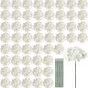 Auihiay 64 PCS Artificial Hydrangea Flowers, Silk Hydrangea Full Flowers Heads with Stems for Wedding Centerpieces, Home, Garden, Baby Shower, Party Decoration (Ivory)