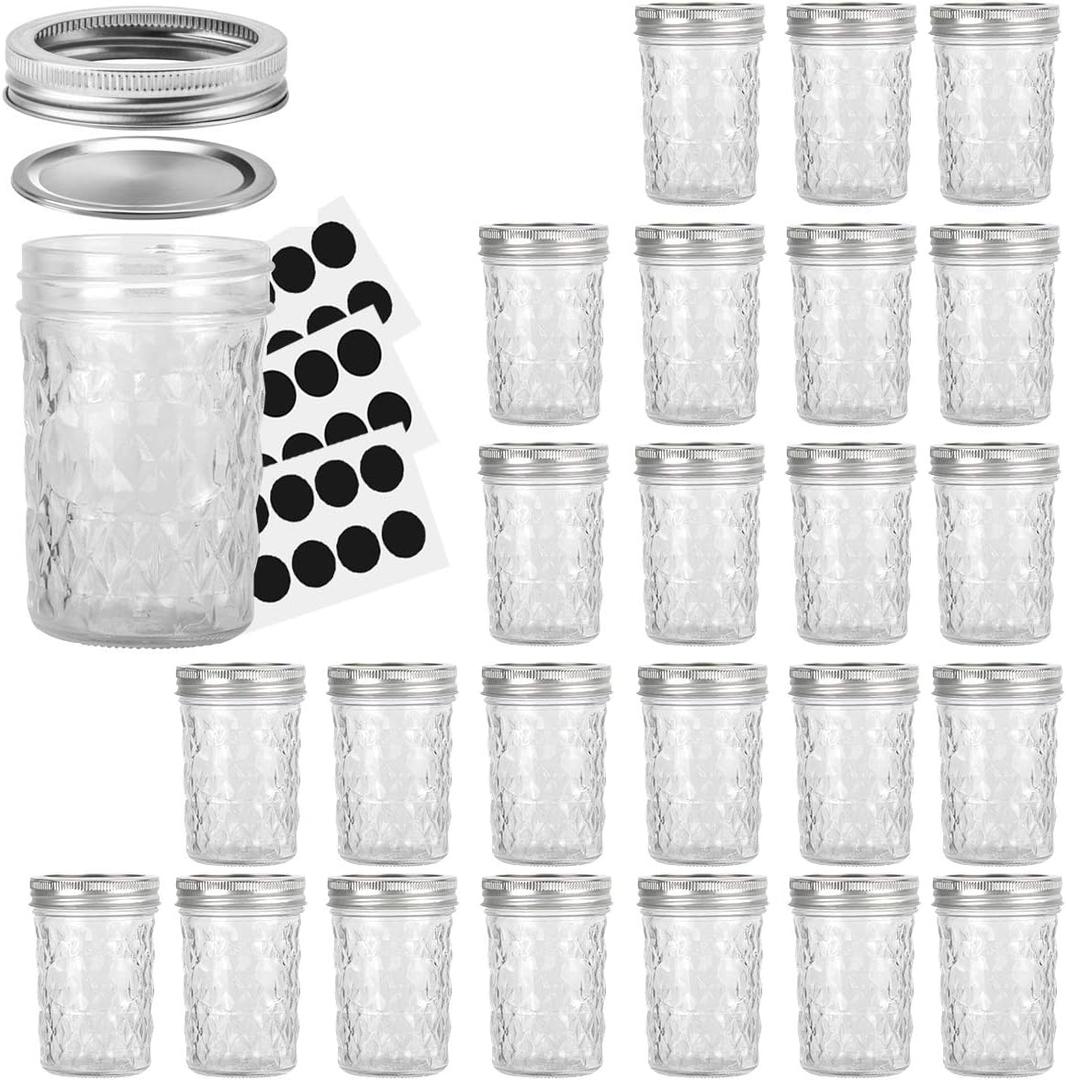 VERONES Mason Jars 8OZ, 8 OZ Canning Jars Jelly Jars With Regular Lids and Bands, Ideal for Jam, Honey, Wedding Favors, Shower Favors, 24 Pack