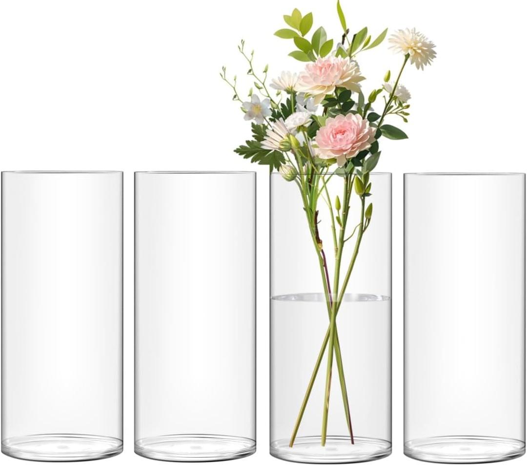 4 Pack Flower Vase Acrylic Cylinder,7.86" Tall Clear Vase for Centerpieces,Wedding Decorative,Home Dcor, Non Breakable Plastic, 3.94"X7.86" Tall Round - Clear