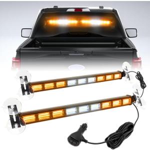 [Upgraded] Switchable 4 Colors Emergency Strobe Traffic Advisor Light Bar 162 LED Windshield 2 in 1 Visor Safety Warning Hazard Flashing Lights for Firefighter Police Truck Vehicle (Amber/White)