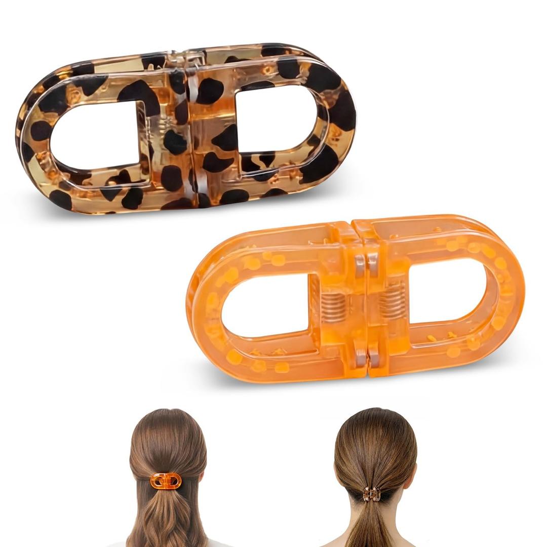 2-Pack Smart Magnetic Hair Clips for women - Strong Hold Magnetic Claw Clips for Hair, Lightweight and Fashional Hairclips for Easy Everyday Hairstyes, Suitable for Daily, Work & Special Occasions (Leopard print+Chocolate)