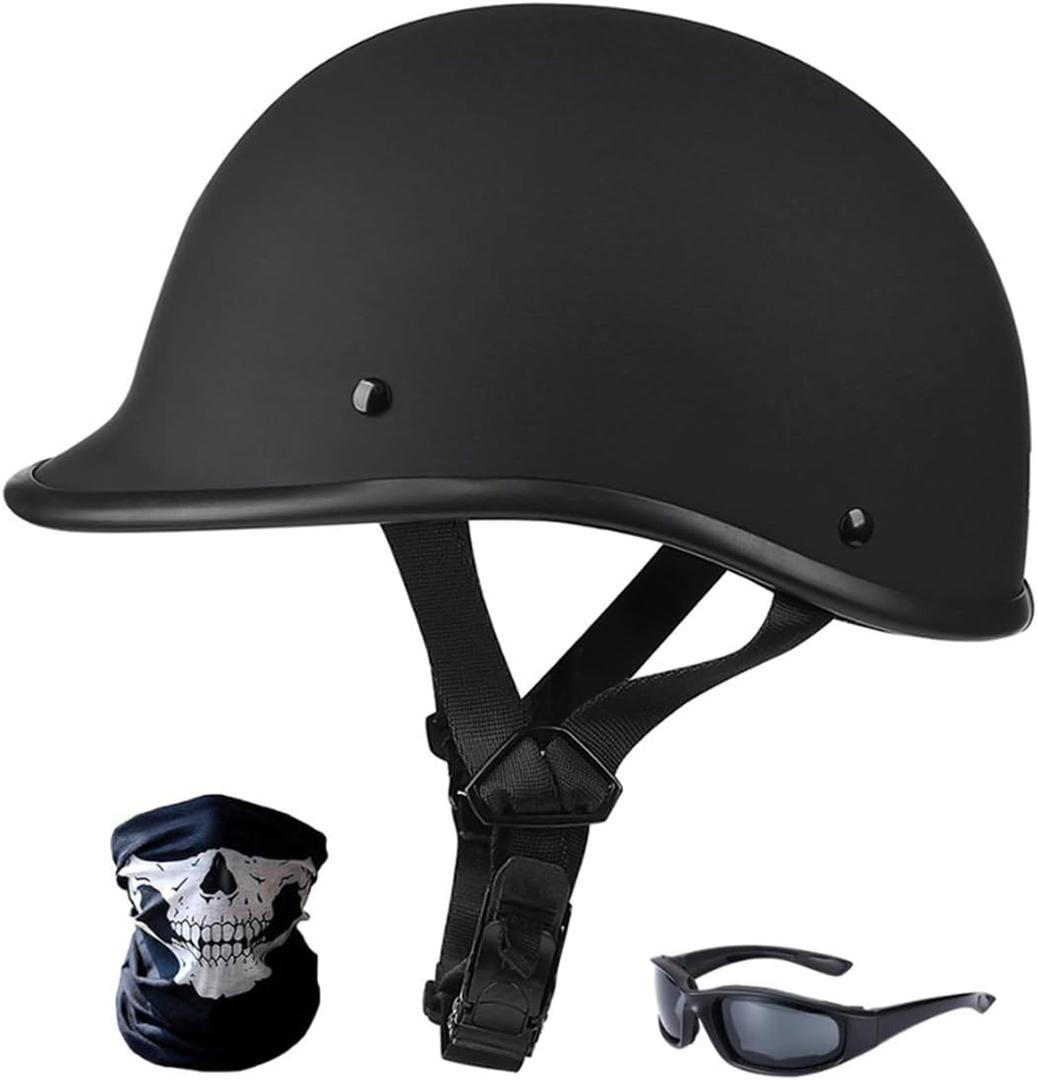 Half Cap Motocross Helmets Adult Half Shell Open Face Motorcycle Cycling Motocross Helmet Men Women DOT Approved with Goggles Facemask (XX-Large, Black)