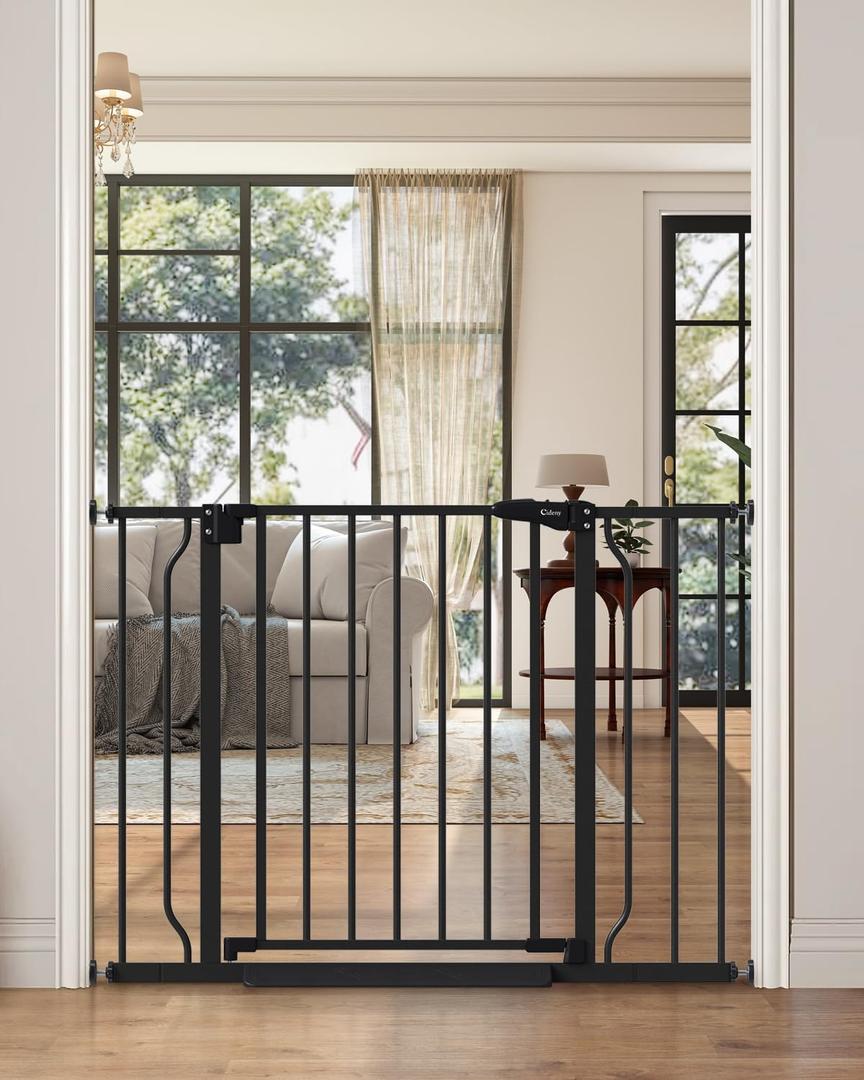 29"-40" Baby Gate for Stairs, Auto Close Stroller Friendly Dog Gate Indoor for Doorways, Pressure Mounted Baby Gate, Easy Walk Through Gate for Children & Pets, Black