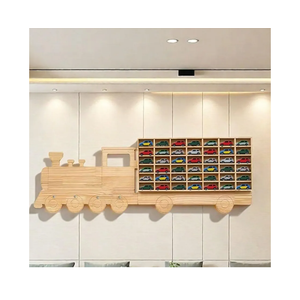 Wood Toy Car Display Rack, Holds 42 Diecast Cars Model Car Display Case 1/64 Scale Toy Cars Organizer Freestanding or Wall-Mounted Toy Car Storage Cabinet (1 Carriage)