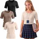 3 Pack Girls Ribbed T-Shirts | Short Sleeve, Crewneck, Slim Fit, Stretchy, Soft, Athletic, Basic Tees, Summer, Kids 5-14 Years